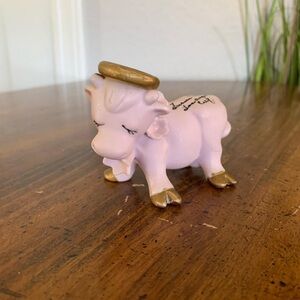 Vintage Kelvin’s Pink Angel Cow Figurine with Gold Accents